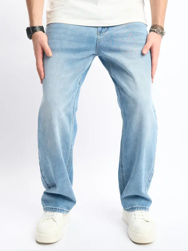 Men's Loose Button Fly Straight Leg Jeans - Image 3