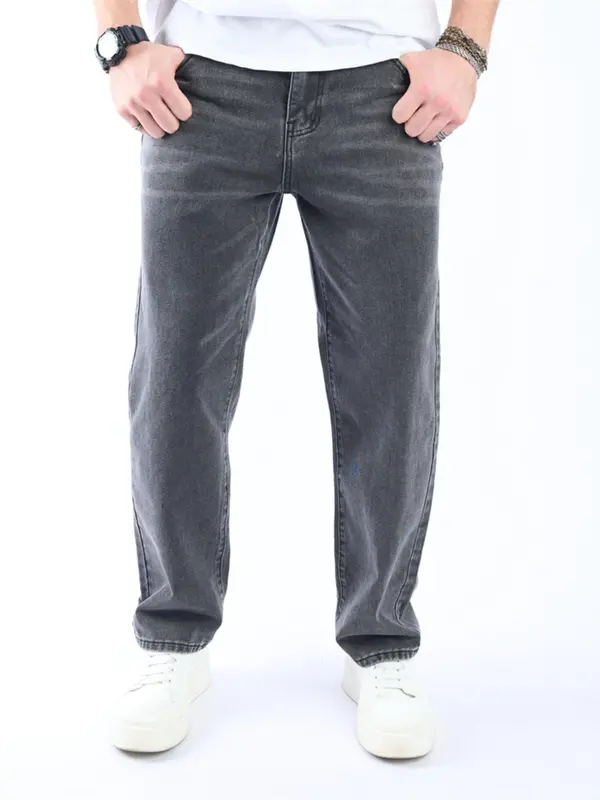Men's Loose Button Fly Straight Leg Jeans - Image 4