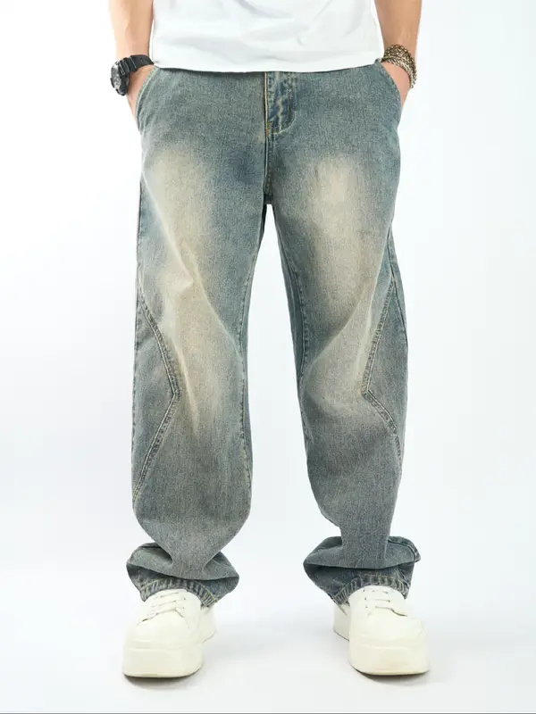 Men's Loose Button Fly Straight Leg Jeans - Image 5